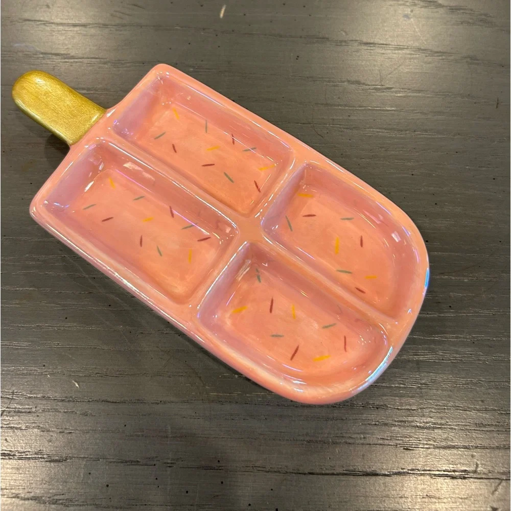 Pink Popsicle Shaped Ceramic Jewelry Trinket Tray